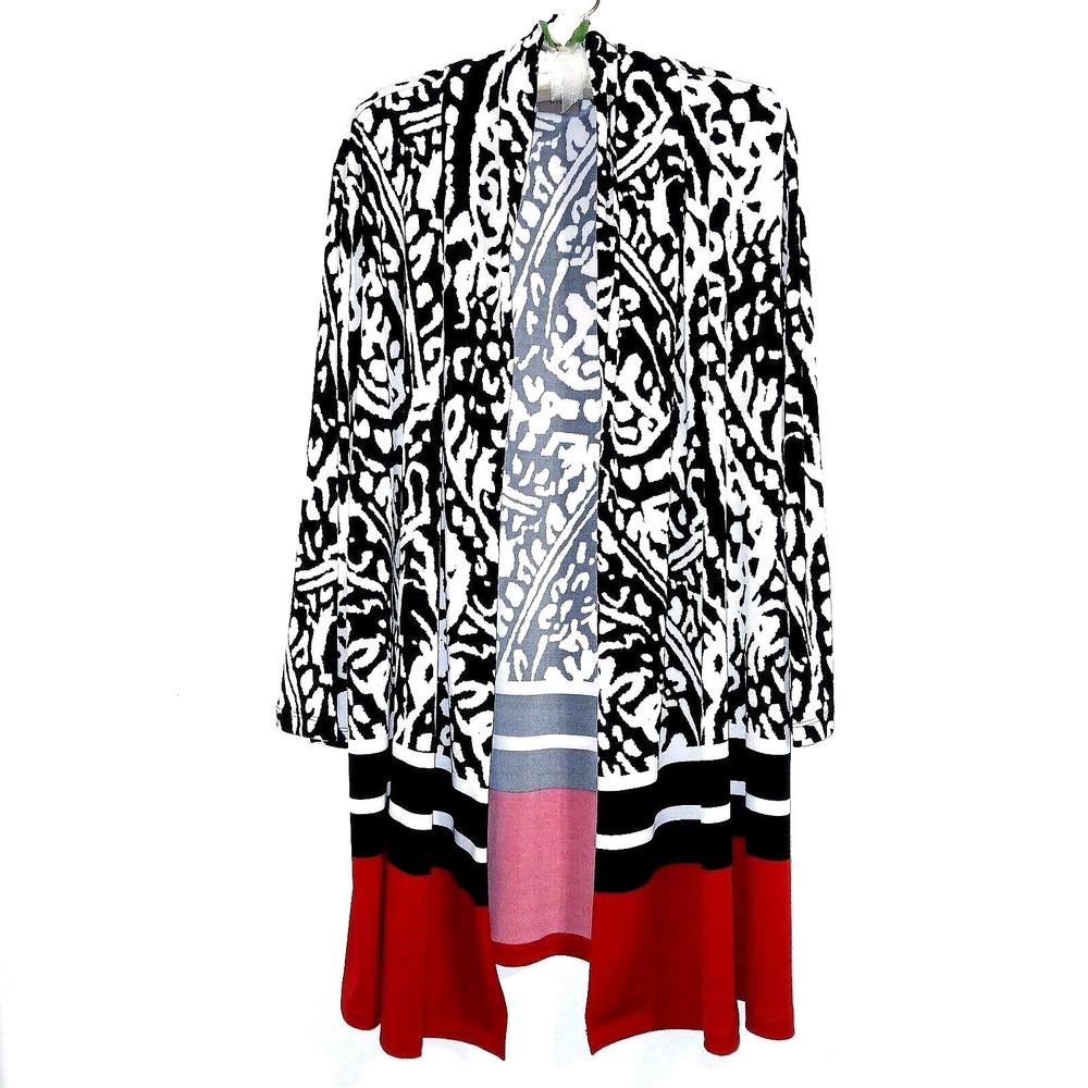 Chico's Women Cardigan 3 XL Black Red Color Block Career Work Office Corporate - Picture 2 of 7